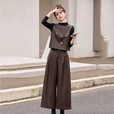 여성투피스 여성세트 PU 가죽조끼 + PU 가죽바지 여성조끼 여성바지 ZFY26011907 70