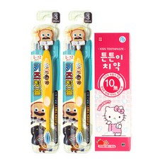 아텍스 브레드이발소 피규어칫솔 어린이용 옐로우 2개 + 헬로키티 튼튼이치약 딸기향 80g 1개 아텍스 키즈양치세트, 1세트