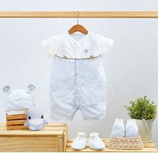 桃園小太陽 KUKU酷咕鴨 小細紋連身裝禮盒 彌月禮 滿月禮 (藍/粉)