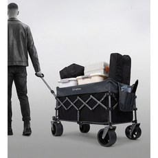 접이식 캠핑 웨건 손잡이 높이조절 손수레 피크닉 트레일러 브레이크 바퀴 강력하중 카트, 1개, 110L 블랙 그레이 캠핑카