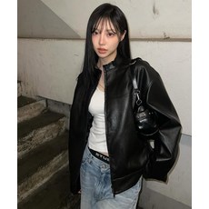 굿라이프웍스 GLW 논카라 크롭 라이더 자켓 블랙