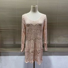 비키니 커버업 여자 스커트 겉옷 패션 크로쉐 뜨개 니트 여름 수영복, E. 분홍색