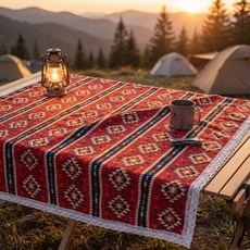유스몰 보헤미안 패턴 레이스 아웃도어 캠핑 피크닉 테이블보, 레드