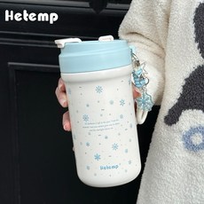 Hetemp 女生不鏽鋼保溫杯 大容量吸管雙飲水杯, 藍色雪花雙飲杯 不鏽鋼材質, 1個