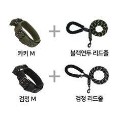 중대형견 와이드 목줄 로프형 반사 리드줄 세트, 베이지색 목줄+주황색 리드줄, 1개