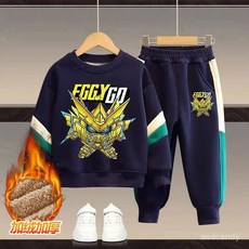 【臺灣-出貨】男童秋冬加絨加厚衛衣套裝新款男童卡通蛋仔派對衛衣兒童兩件套裝
