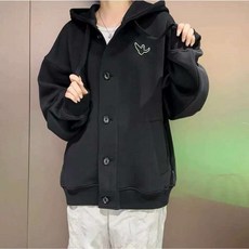 小天使刺繡連帽外套 寬鬆鈕扣開襟 男女同款