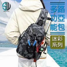 路亞包 迷彩系列多功能單肩釣魚包 裝備斜背包 配件包, 迷彩單肩路亞包-迷彩灰, 迷彩灰