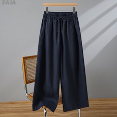 ZAJA 여성 여름 와이드팬츠 린넨 루즈핏 밴딩 스트링 시원한