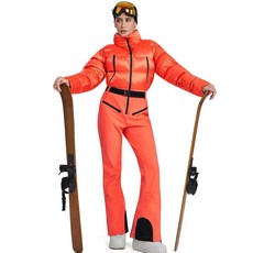 WOWULOVE 러브LY 여성용 스노우수트 슬림 원피스 점프수트 겨울 우주복 스키 수트 아웃도어 스포츠 방수 방풍 칼라 코트 주황색. 미디엄 317770