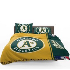 MLB 오클랜드 어슬레틱스 이불 배게 커버 세트 - 싱글 더블 사이즈 Oakland Athletics, 포함