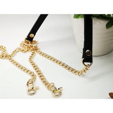 皮革鏈條 品牌包包同款 淺金色鏈條五金 PU皮革拼布材料 箱包材料 愛心手工材料鋪, 1個, 黑色皮革淺金色五金, 黑色皮革淺金色五金