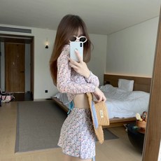 甜美可愛純欲風少女抹胸吊帶四件套分體外穿保守游泳衣女溫泉度假