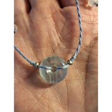 天然原礦玻璃種放光海藍寶平安扣伸縮手繩，平安吉祥，伸縮調節配戴舒適, 1個