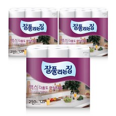 잘풀리는집 맥스 다용도타올 250매 12개입 3개