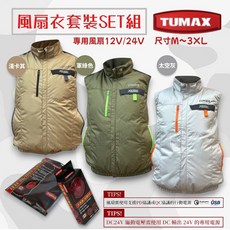 TUMAX 風扇衣套裝組 24V 三種顏色 (淺卡其 太空灰 軍綠) 四種尺寸(M 3XL), 1個, 24V-L,墨綠