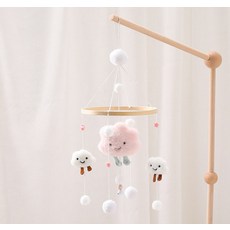 嬰兒床鈴 寶寶玩具 嬰兒車牀頭搖, 迷你小云朵牀鈴粉色:如圖, 1個