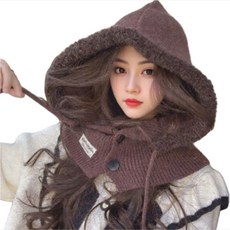 리바이븐 고급형 와이드핏 여성 겨울 니트 후드 바라클라바 넥머워 방한모자, 블랙, 1개