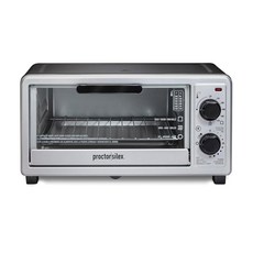 프록터 사일렉스 4 슬라이스 조리대 토스터 오븐 베이크 토스트 및 브로일러와 다기능 1100와트 30분 타이머 자동 차단 백킹 팬 랙 블랙 실버(31260) 포함