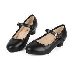 ChuLian 여아용 드레스 슈즈 메리 제인 발레 플랫 리틀 빅 키즈 플라워 걸 로우 힐 학교 웨딩 파티 슈즈 블랙. 유아 9