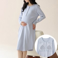 빛나는 판다여성 캡내장 수유 원피스 수유복 임산부 잠옷 면 코튼 파자마 노브라 홈웨어 긴팔 롱 미디 간절기 임부복 드레스 봄 가을빛나는 판다