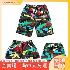臺灣出貨 迷彩沙灘褲 男款情侶款速乾夏季短褲 親子裝 五分褲 寬鬆大褲衩 旅遊批發, 花草,寶寶M