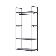 【極美家居】多功能開放式衣架置物架 衣櫥 簡易衣櫥 吊衣架 落地衣帽架 掛衣櫃, 【三層】優質鋼管-附掛鉤/加大加寬, 黑色
