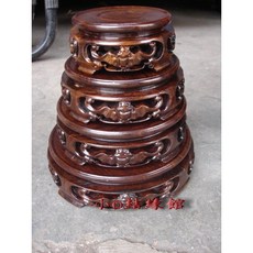 小O結緣館 仿古圓形擺飾花台底座 黑酸枝木四件組, 1個
