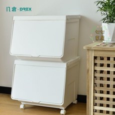 DREX幾倉 收納箱 衣櫥收納 衣櫃收納 玩具收納 儲物盒 前開翻蓋整理箱 家用兒童玩具衣服儲物箱, 1個, 白色【店鋪爆品】,五個裝+兩套滑輪