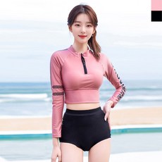 크롭 래쉬가드 하이웨스트 수영복세트-캡내장형 KQQ 2203