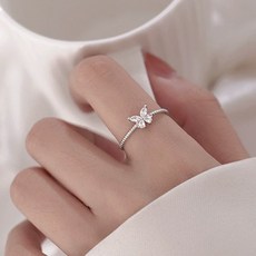 티큐 재물 금전 행운 실버 큐빅 나비 오픈링 반지 A1964