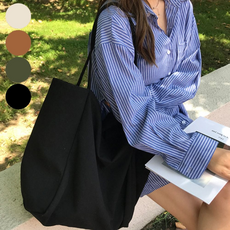 여성 무지 에코백 숄더백, 베이지 FREE