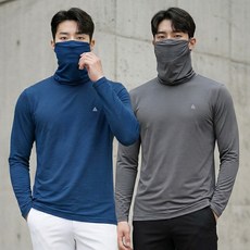 <스타일랑> (1+1) 남성 긴팔 마스크 티셔츠 / 마스크 일체형 쿨링 마스터 골프 아웃도어 등산 스포츠 스판 긴팔 마스크티