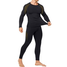 TAILONG 써멀 Underwear for Men Long Johns 후리스 라인 Base Layer Hunting Gear 하의 Top Set Cold Weather 블랙_, TAILONG 써멀 Underwear for Men L