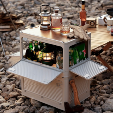 캠핑 폴딩 테이블 박스 오픈도어 우드 상판 다용도 수납 공간 이동식 정리함 캠핑박스