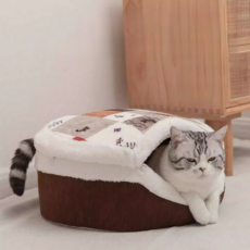 포근한 극세사 고양이 숨숨집 분리형 하우스 통세탁 가능, 1개, 브라운