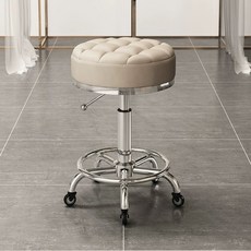 회전 바의자 바테이블 높이조절 홈바 바스툴, 공식 표준 구성, 베이지화이트 + 철제 바퀴