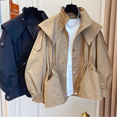 【氣質穿搭】臺灣發貨小個子衝鋒衣外套女款25春秋新款抽繩收腰工裝風衣夾克上衣