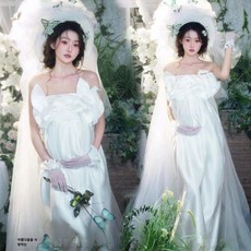 블랙 만삭 촬영 베이지 반목 화보 셀프 사진 임부복, 다크스페이스그레이 드레스 모자 포함