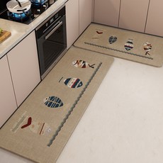 編織亞麻廚房專用地墊防滑可擦地毯進門門口吸水加厚耐髒腳墊, 1個, 格調編織-燕麥-小小魚