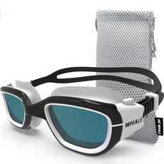 Whale 수영 고글-A2 GE 특허 받은 업그레이드된 편광 고글 김 서림 방지 자외선 차단 성인 남성 여성 청소년용 (평면 거울 블랙 앤 화이트 프레임) 206868