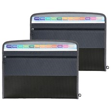 Qiaokao 아코디언 지퍼형 파일케이스 13칸 35x27x3.5cm, 2개, 그레이 블랙