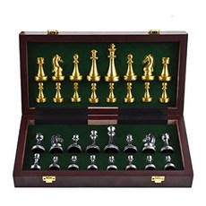 chess 빈티지 유럽 고급 금속 합금 체스 세트 서양 장식 선물 인테리어장식품, 브론즈 (킹 6.6cm) - 케이스/체스판겸용, 1개