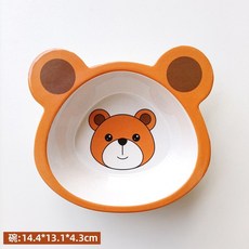 【臺灣-出貨】山水瑤安勒熊竹縴維兒童餐具幼兒園輔食卡通分格卡通餐具創意, 安勒斯熊造型碗, 1個