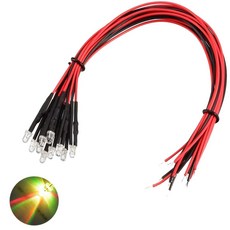 3V 3파이 컬러풀슬로우 라운드 와이어 케이블 LED DIY 전자실습 모형용 차량 튜닝 실험 조명 부품, 10개