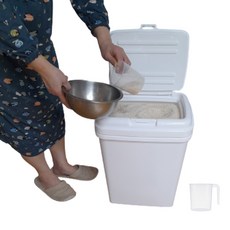 컵포함 대용량 20kg 30kg 쌀통 뒤주 쌀보관통 독항아리 밀가루통 식품용기, 흰색, 1개, 20kg 컵포함