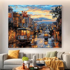 디아이와이 유화 아크릴 페인팅 수채화 그림 인테리어, 고휘도 친환경 페인트+붓 6개+캔버스, 더스크시티