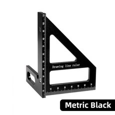 알루미늄 합금 목공용 자 삼각자 45/90도 다각도 레이아웃 각도기 엔지니어 목수 측정 도구, Metric Black