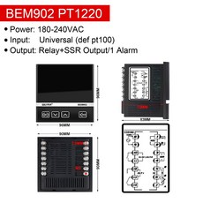 BEM402/902 온도 컨트롤러 대형 화면 PID 제어 범용 입력 출력 4 20mA/RS485/0 10V 알람 솔리드 스테이트 릴레이, [09] BEM902 PT1220, 1개
