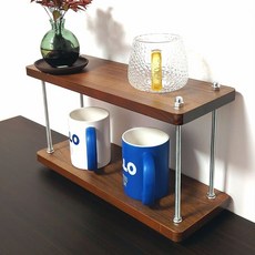 置物架 置物架中古風架子廚房架子辦公桌隔層架工位桌麵收納小書架茶杯架 飄逸家居 H23F, 30*14.5*20兩塊板, 1個